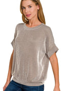 Zenana Women’s Corded Rib Short Sleeve T-Shirt Rayon Polyester Spandex Size S-L