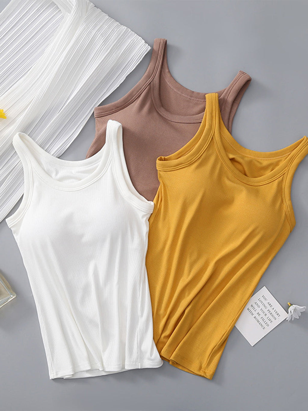 Blueberi B Women’s Round Neck Tank with Bra Viscose Spandex Size S-XL