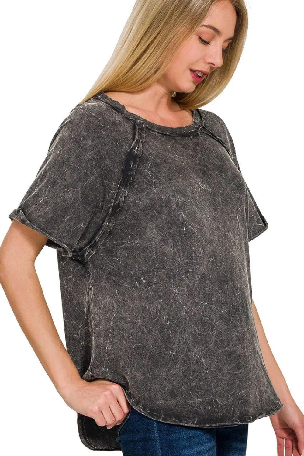 Zenana Women’s Back Patch Crinkle Washed Raglan Sleeve T-Shirts Cotton S-XL