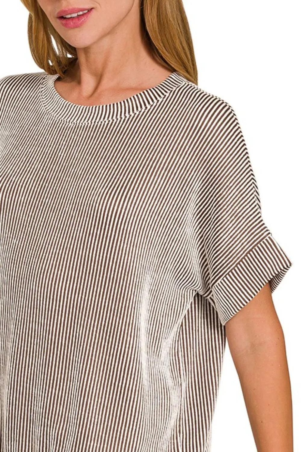 Zenana Women’s Corded Rib Short Sleeve T-Shirt Rayon Polyester Spandex Size S-L