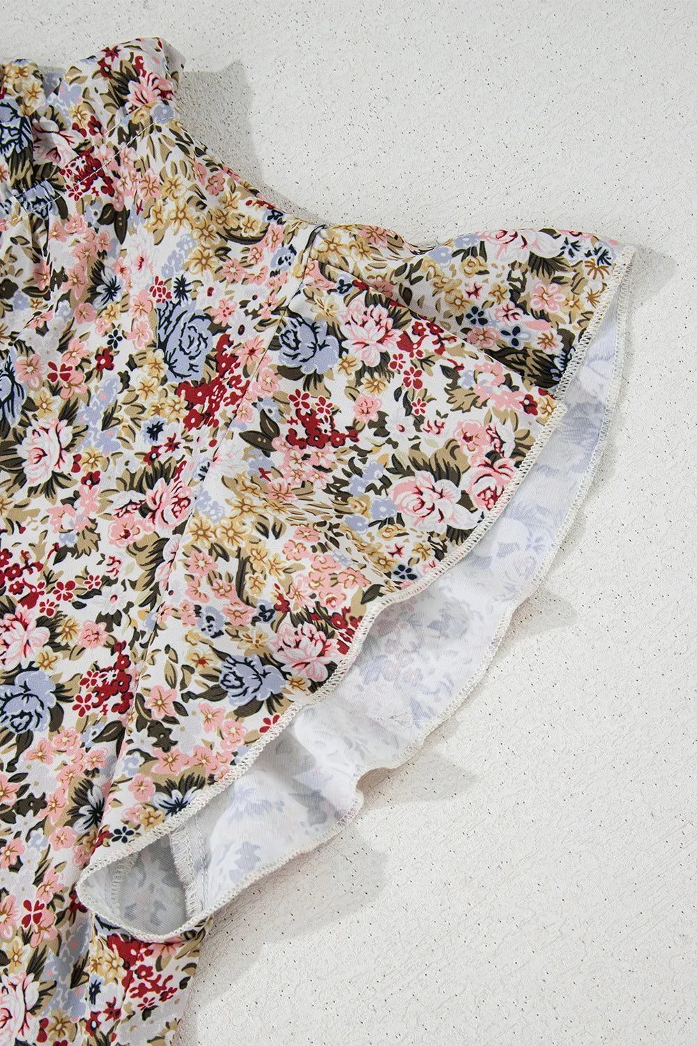 Blueberi B Women’s Floral Print Ruffle Cap Sleeve Blouse Polyester S-XL