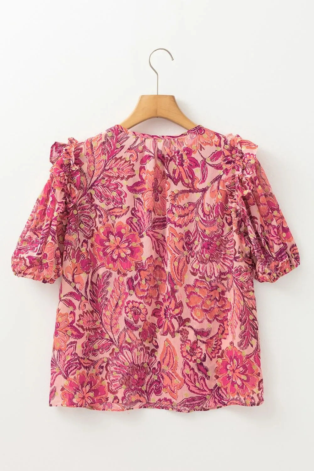 Blueberi B Women’s Floral Print Ruffled Puff Short Sleeve Blouse Polyester Size S-XL