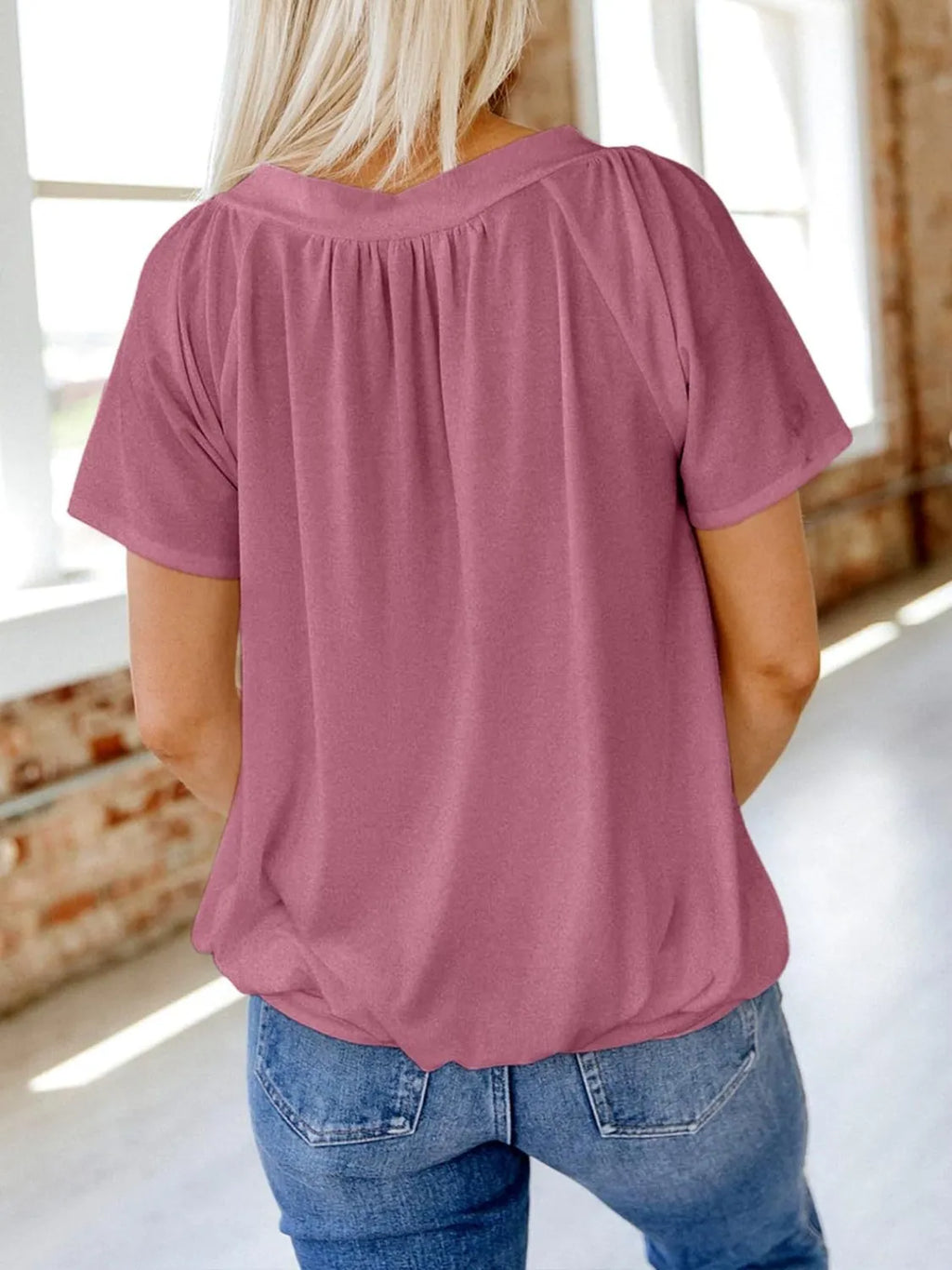 Blueberi B Women’s V-Neck Short Sleeve T-Shirt Polyester Viscose Elastane Size S-2XL