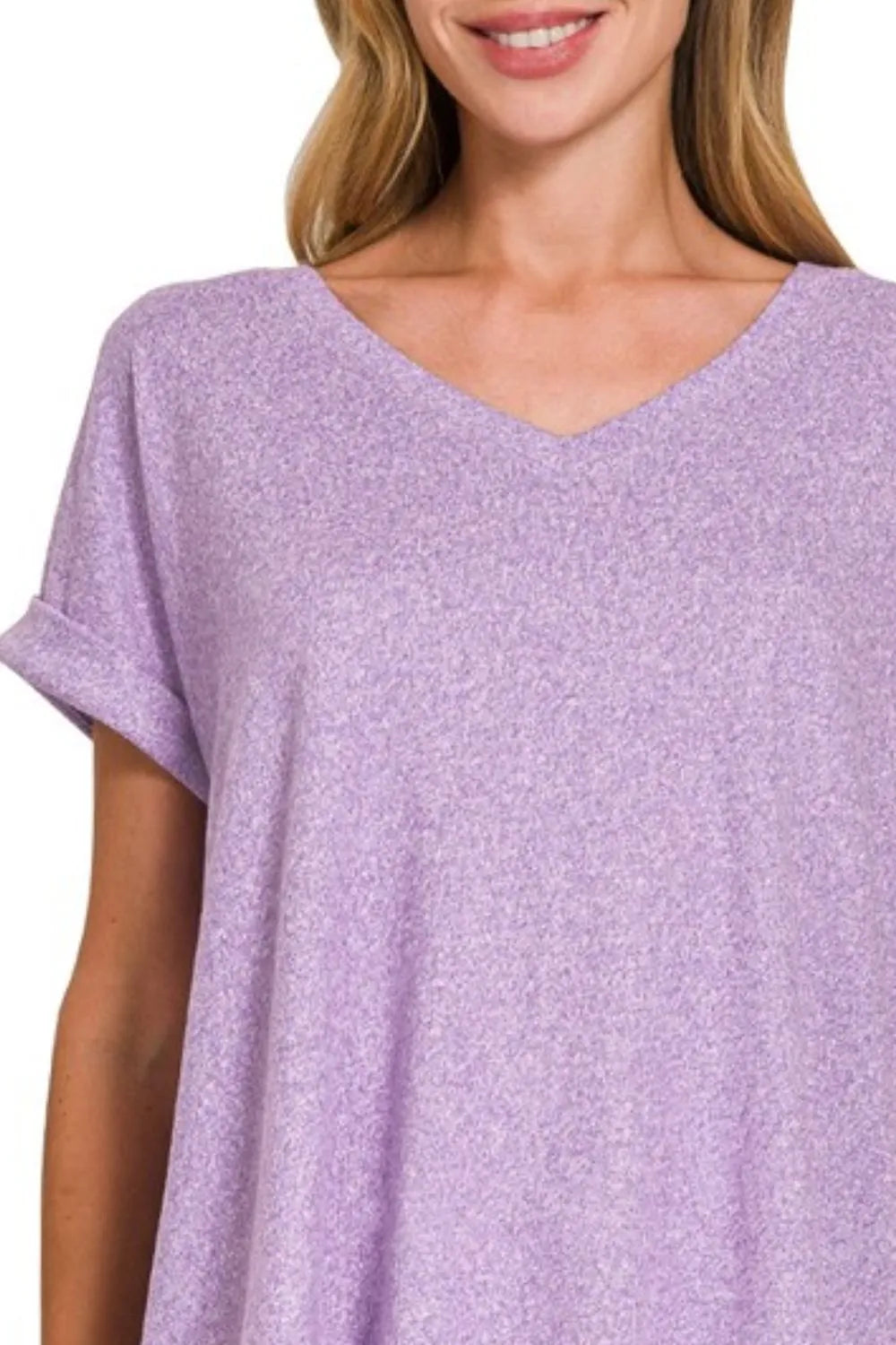 Zenana Women’s Soft Melange Hacci V-neck Tee Polyester Spandex Size S-L