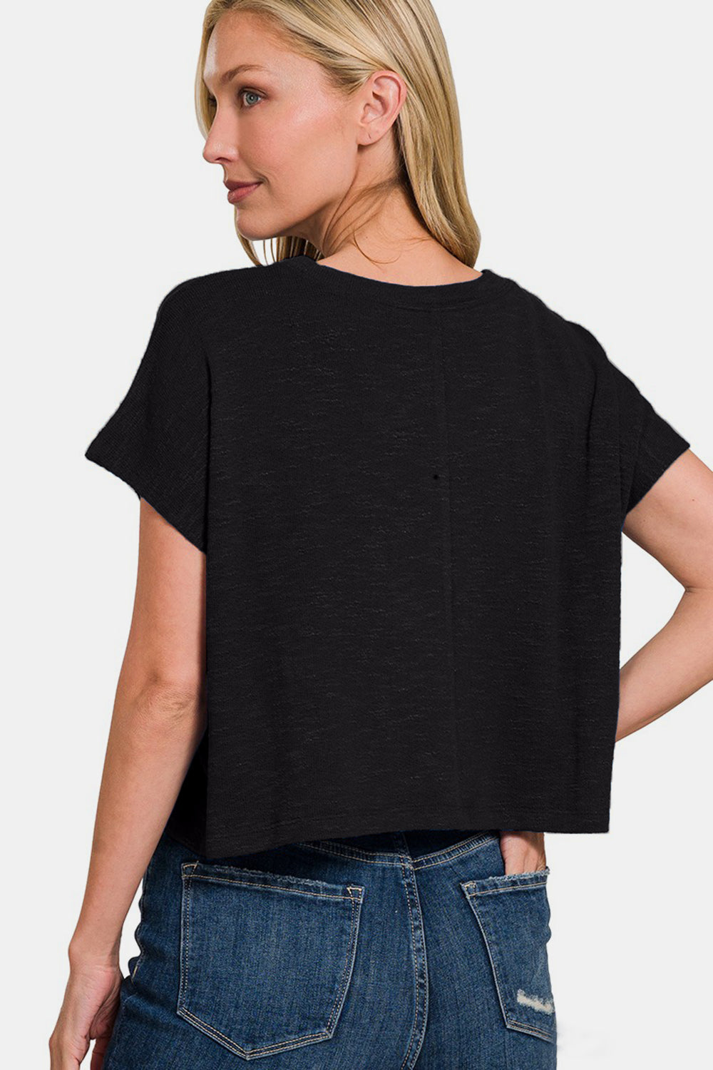Zenana Women's  Round Neck Short Sleeve Crop T-Shirt Polyester Rayon Spandex Size S-XL