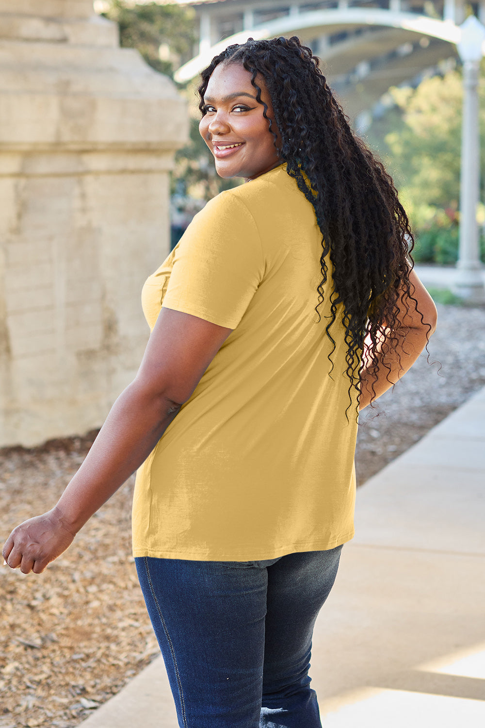 Basic Bae Women’s Bamboo Full Size  V-Neck Short Sleeve T-Shirt Bamboo Spandex Size S-3XL