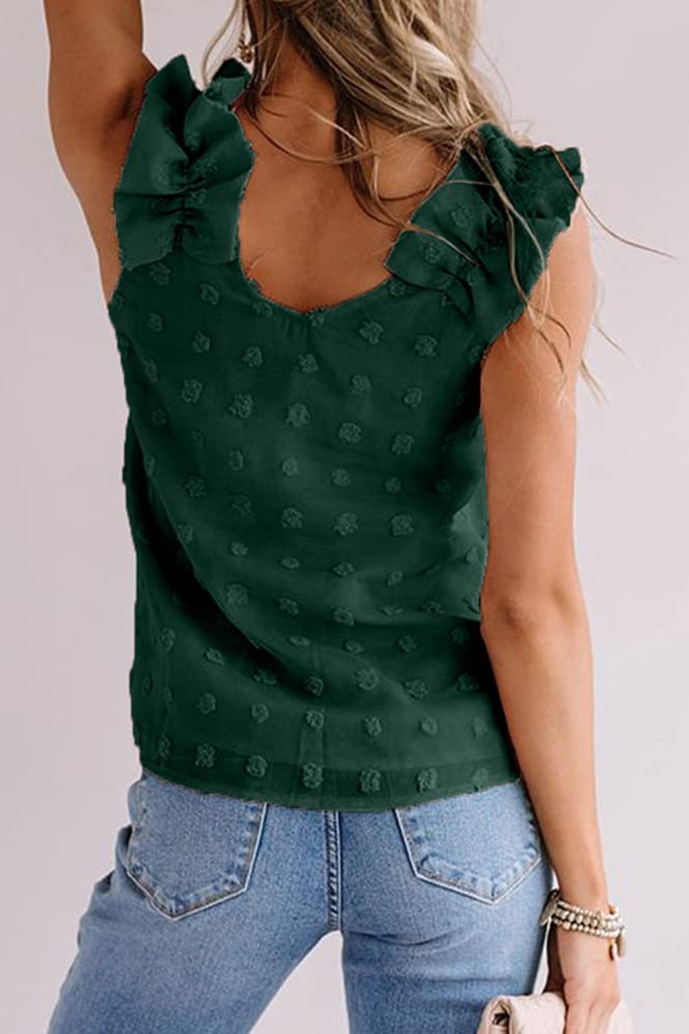 Blueberi B Women's  Full Size Swiss Dot V-Neck Tank Polyester Size S-3XL