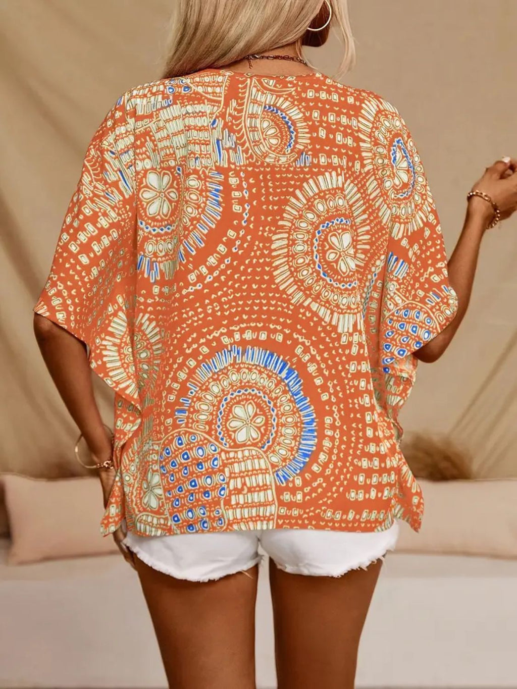 Blueberi B Women’s Printed V-Neck Half Sleeve Top Polyester Spandex S-2XL