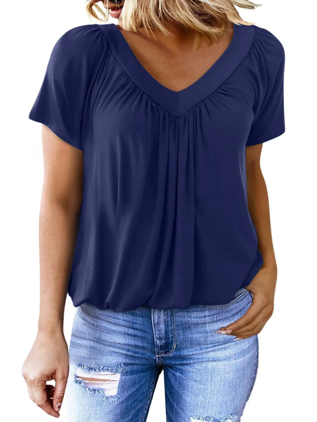 Blueberi B Women’s V-Neck Short Sleeve T-Shirt Polyester Viscose Elastane Size S-2XL