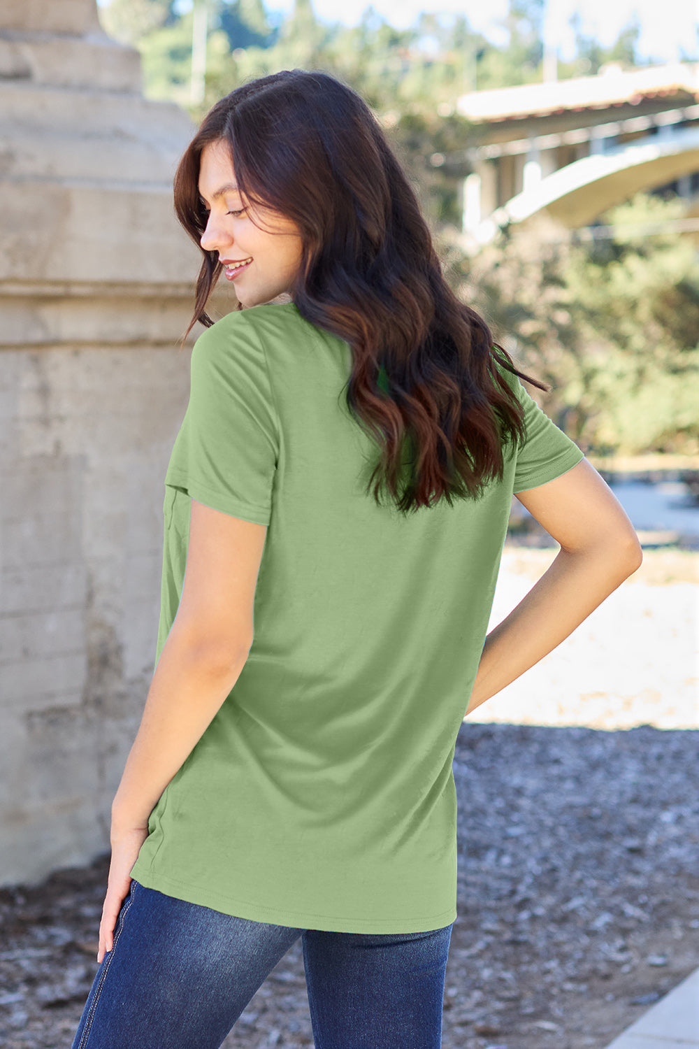 Basic Bae Women’s Bamboo Full Size  V-Neck Short Sleeve T-Shirt Bamboo Spandex Size S-3XL
