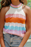 Blueberi B Women's Color Block Round Neck Knit Vest Top Viscose Size S-XL