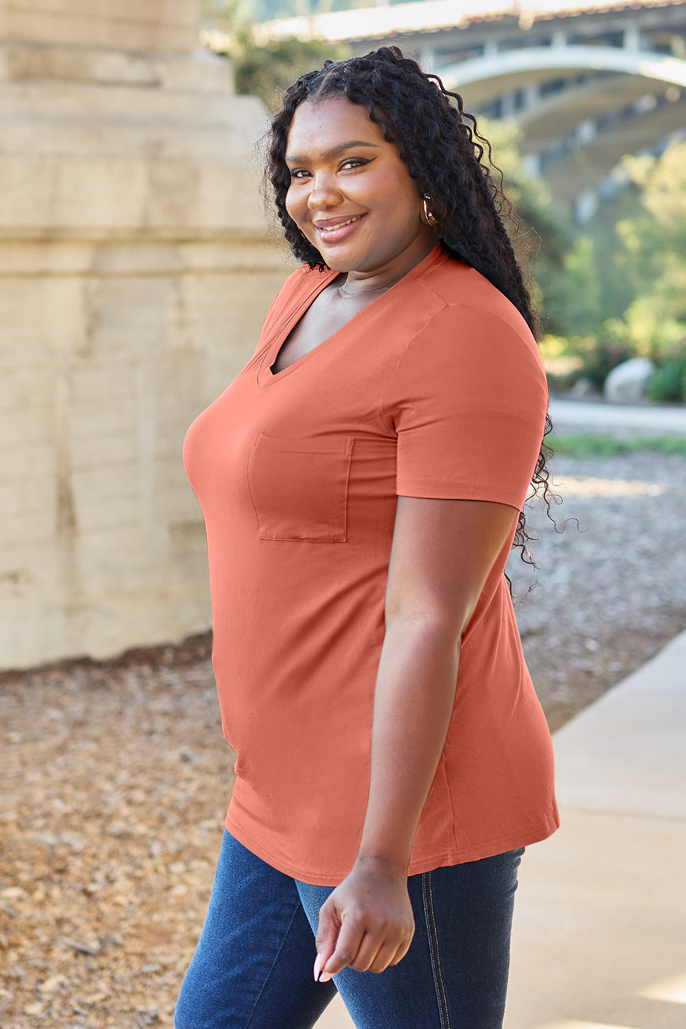 Basic Bae Women’s Bamboo Full Size  V-Neck Short Sleeve T-Shirt Bamboo Spandex Size S-3XL