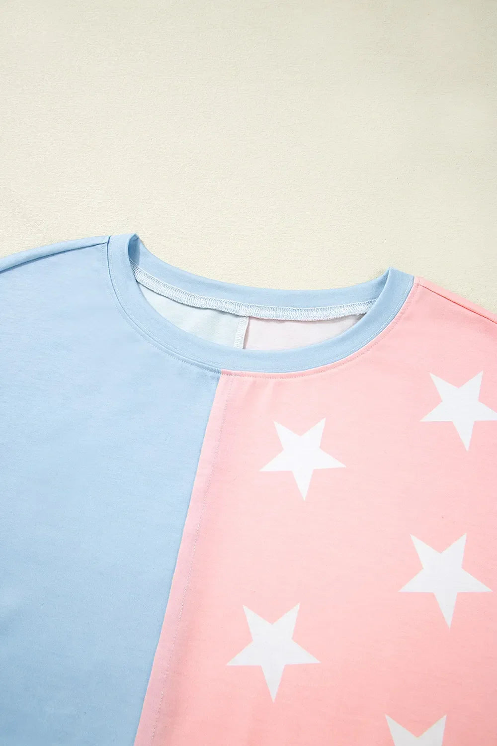 Blueberi B Women’s Patriotic Star Color Block Short Sleeve T-Shirt Polyester Elastane S-L