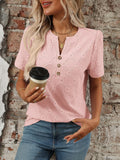 Blueberi B Women’s Eyelet Notched Short Sleeve Top Polyester Viscose Elastane Size S-2XL