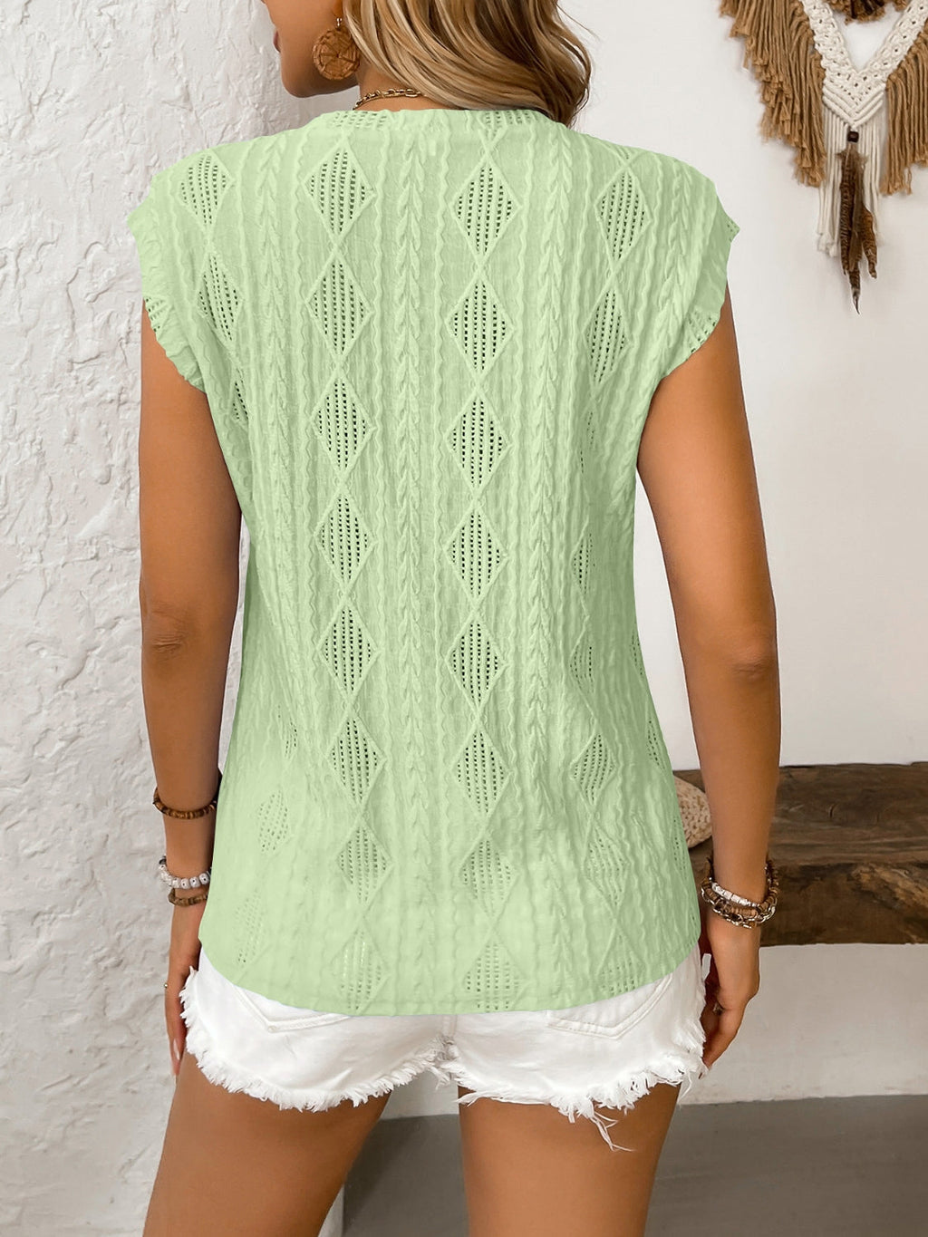 Blueberi B Women’s Eyelet Round Neck Cap Sleeve Top Polyester Elastane Size S-2XL