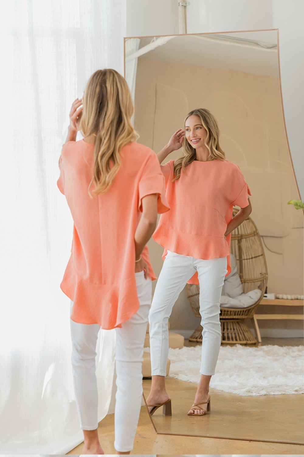 Sew In Love Women's Round Neck Ruffled Top Polyester Size S-L