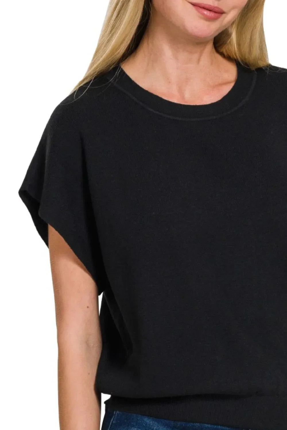 Zenana Women’s Round Neck Short Dolman Sleeve Sweater Viscose Nylon Polyester Size S-L