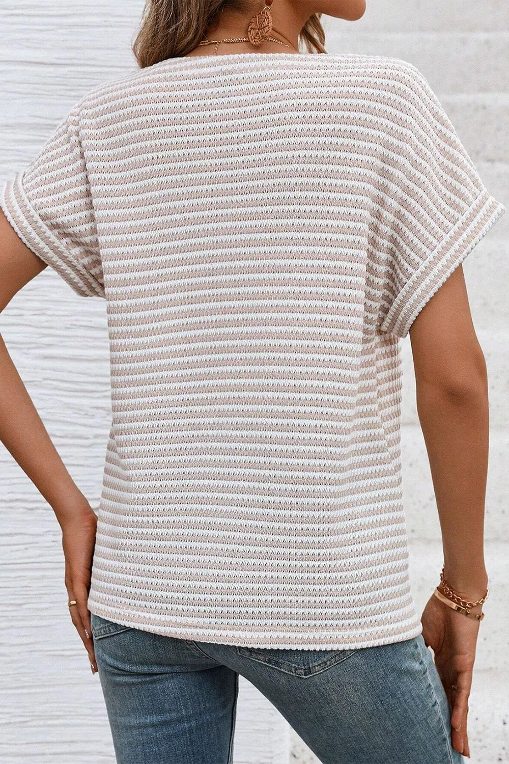 Blueberi B Women’s Stripe Buttoned Front V Neck T Shirt Polyester Elastane Size S-XL