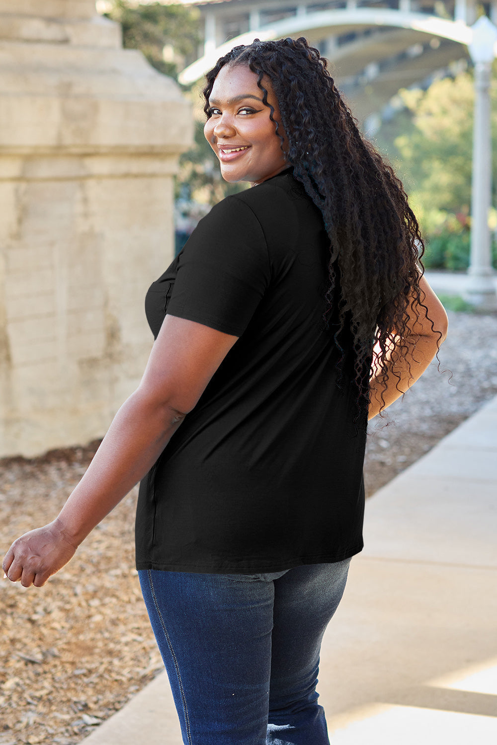 Basic Bae Women’s Bamboo Full Size  V-Neck Short Sleeve T-Shirt Bamboo Spandex Size S-3XL