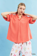 Umgee Linen Scallop Trim V-Neck Blouse Linen Cotton Sizes S-L