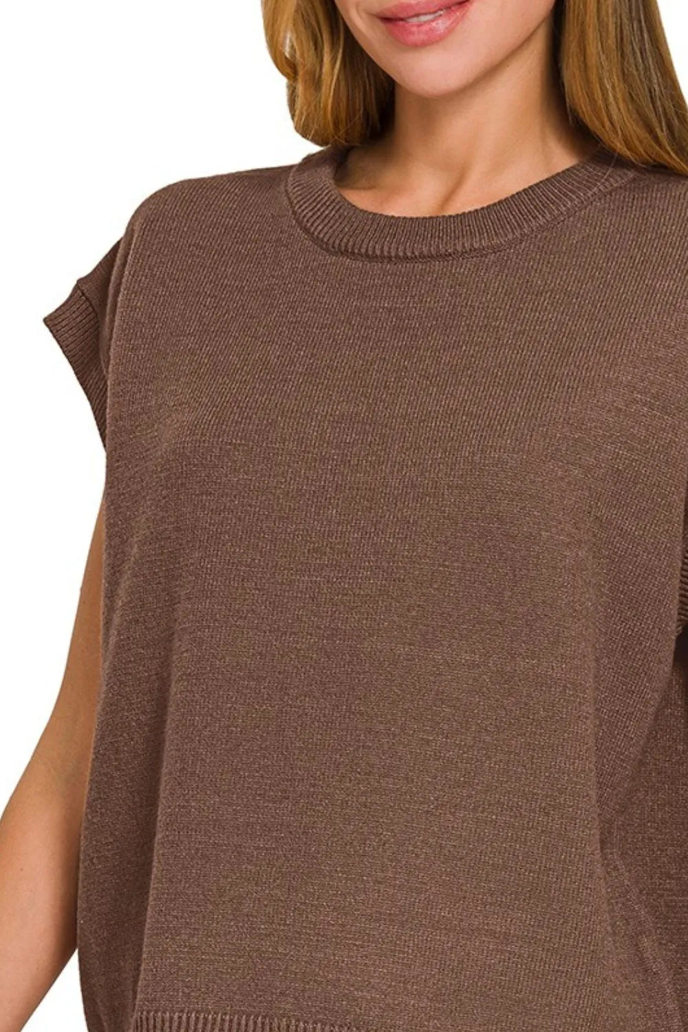 Zenana Women’s Short Sleeve Oversized Viscose Sweater Vest Viscose Nylon Polyester Size S/M L/XL