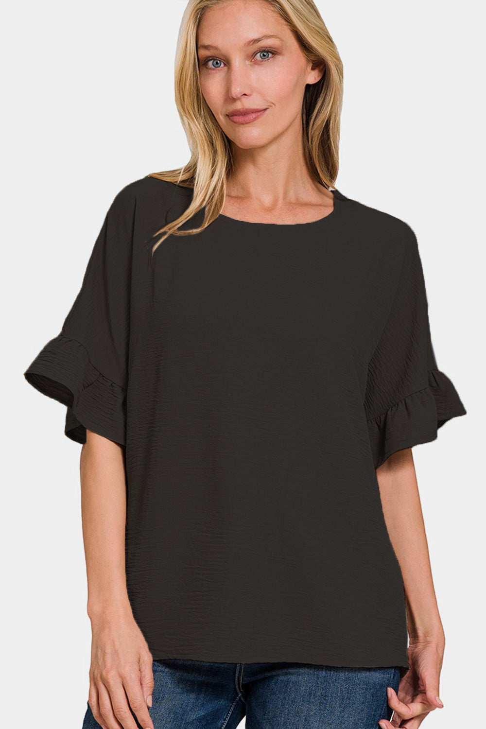 Zenana Women’s V-Neck Flutter Sleeve Top Polyester S-XL