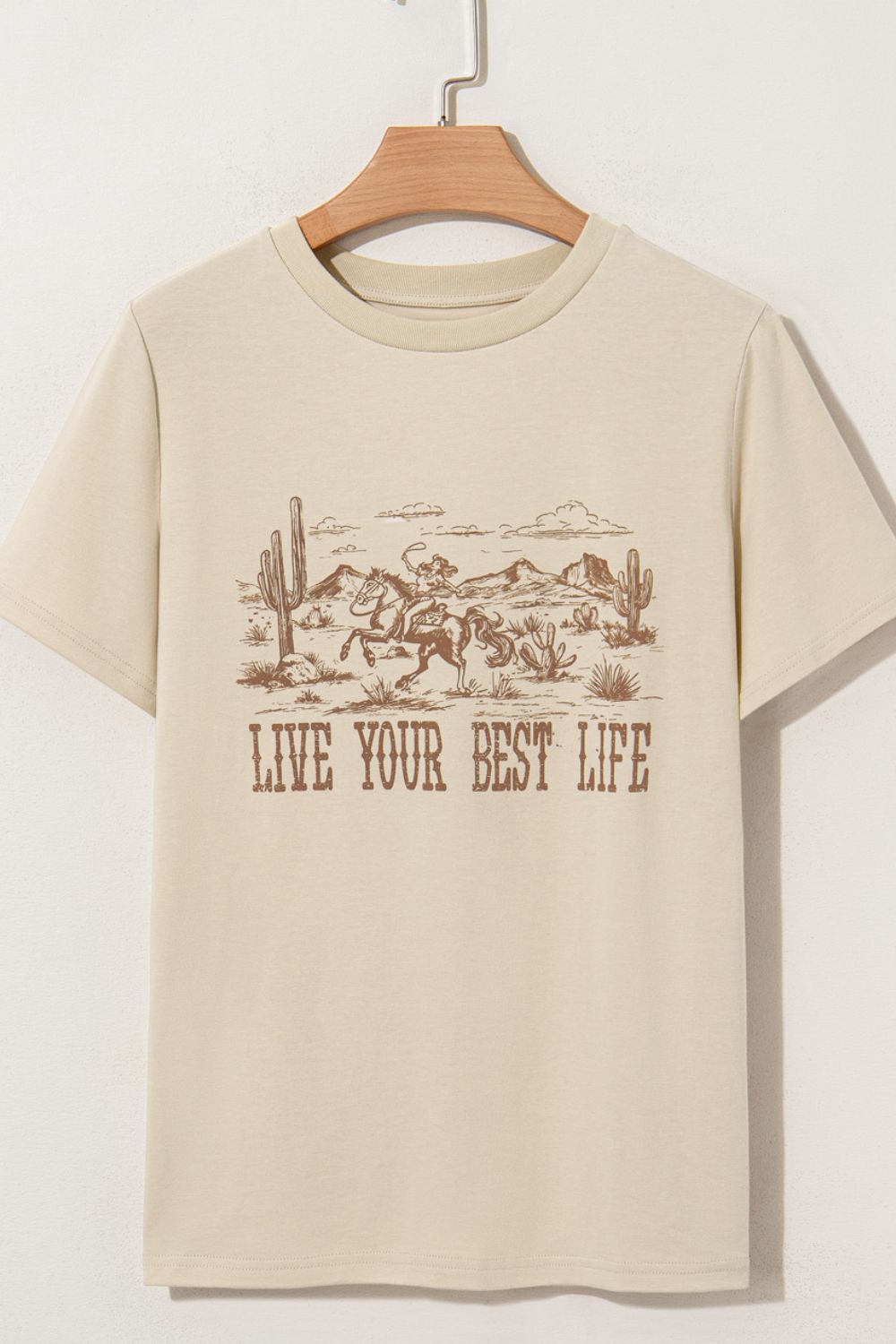 Blueberi B Women’s Live Your Best Life Western Graphic Short Sleeve T-Shirt Polyester Cotton Elastane S-XL