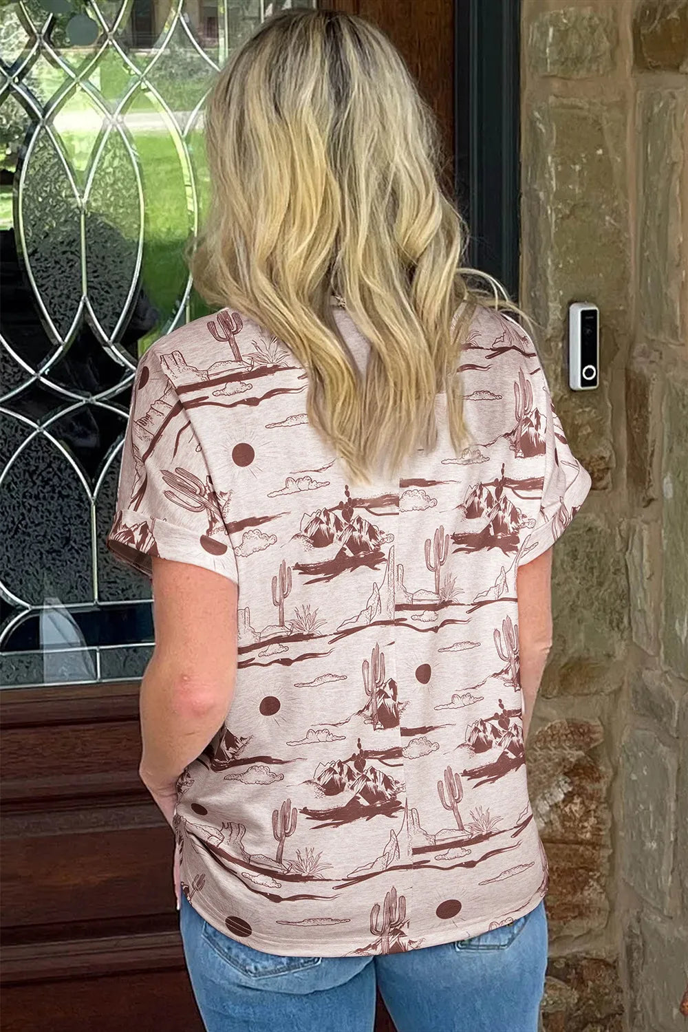 Blueberi B Women’s Western Printed Round Neck Short Sleeve T-Shirt Polyester Elastane Size S-XL