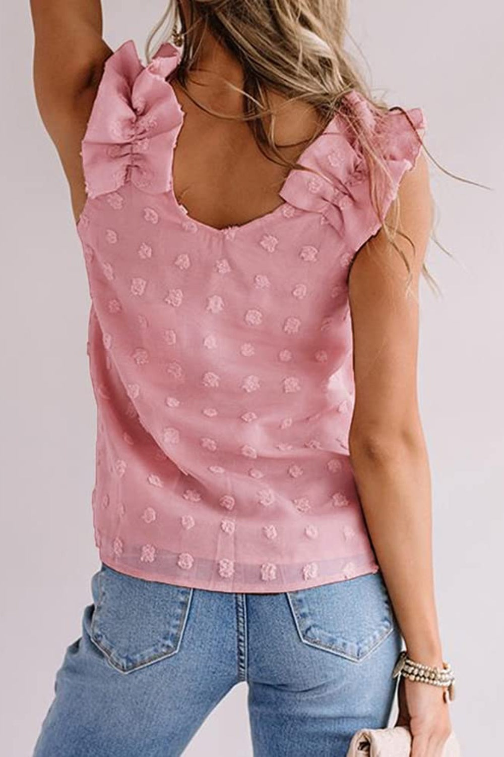 Blueberi B Women's  Full Size Swiss Dot V-Neck Tank Polyester Size S-3XL