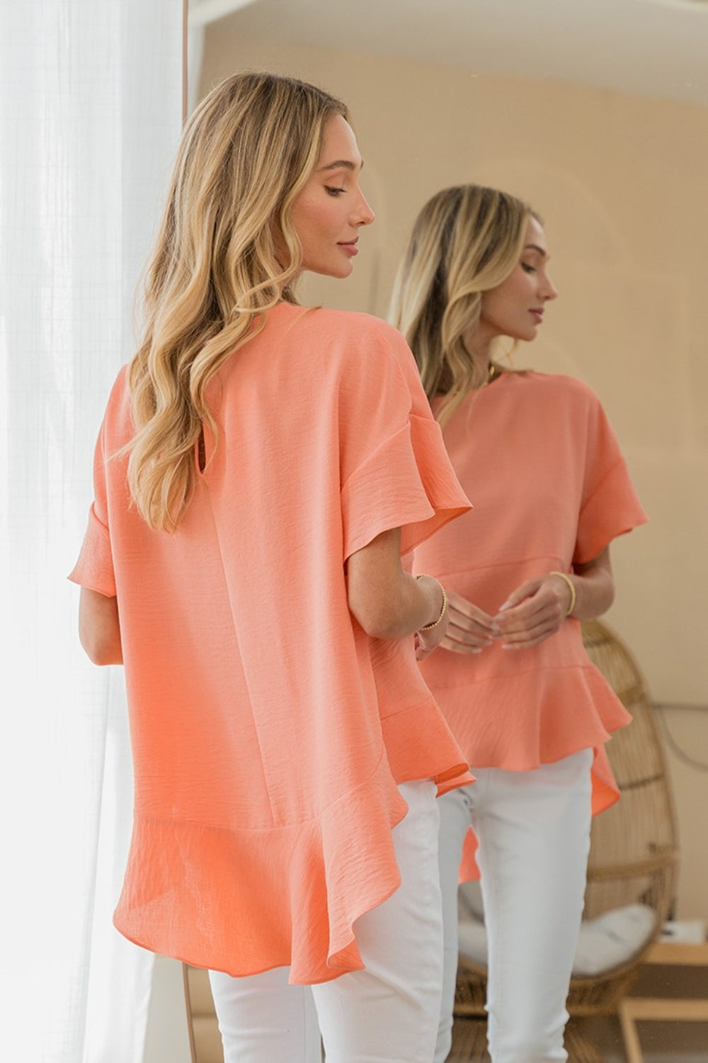Sew In Love Women's Round Neck Ruffled Top Polyester Size S-L