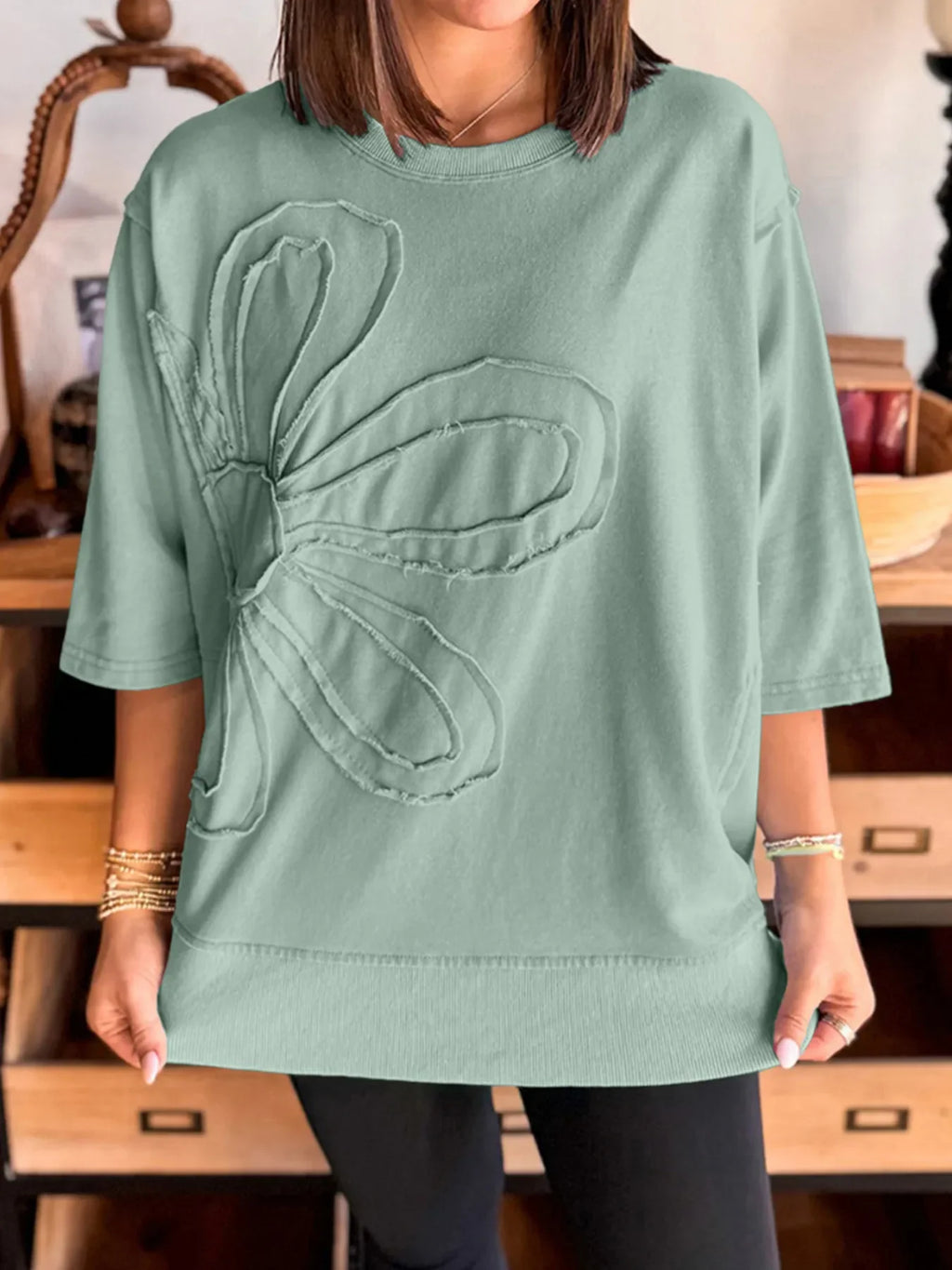 Blueberi B Women’s Round Neck Oversized Short Sleeve T-Shirt Polyester Cotton Elastane Size S-XL