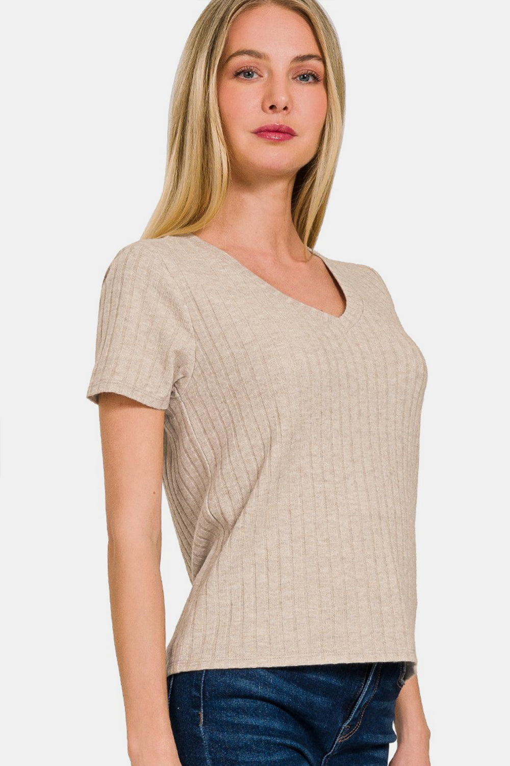 Zenana Women's  Ribbed Short Sleeve T-Shirt Rayon Polyester Nylon Size S-XL