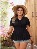 Blueberi B Women’s Plus Size Notched Short Sleeve Blouse Viscose Polyamide Size 1XL-4XL