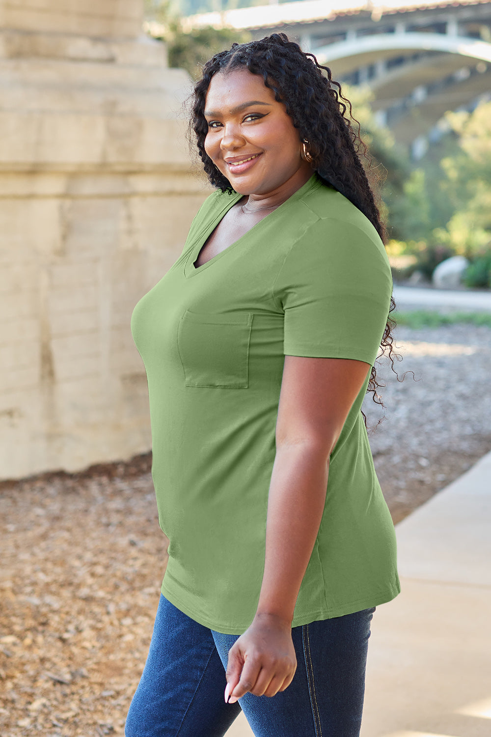 Basic Bae Women’s Bamboo Full Size  V-Neck Short Sleeve T-Shirt Bamboo Spandex Size S-3XL